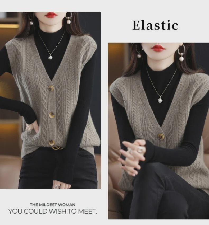 Весна/Осень 2024 Женский кардиган с V-образным вырезом, перекрученный трикотажный жилет, свитер, жилет