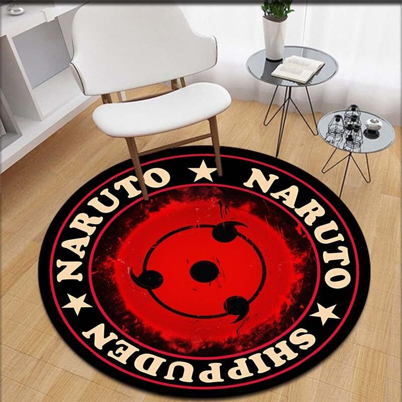 Anime Naruto Print Carpet Area Rugs Round Carpet for Living Room Floor Mat Flannel Anti-Slip Mat for Children