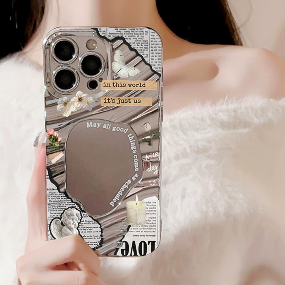 Зеркальный чехол для телефона для iPhone 16 11 13 14 для 16 Pro 12 13 15 16 Pro Max для Samsung A15 A16 A35 A55 Милый чехол для телефона с облаком, цветком и щенком с гальваническим покрытием