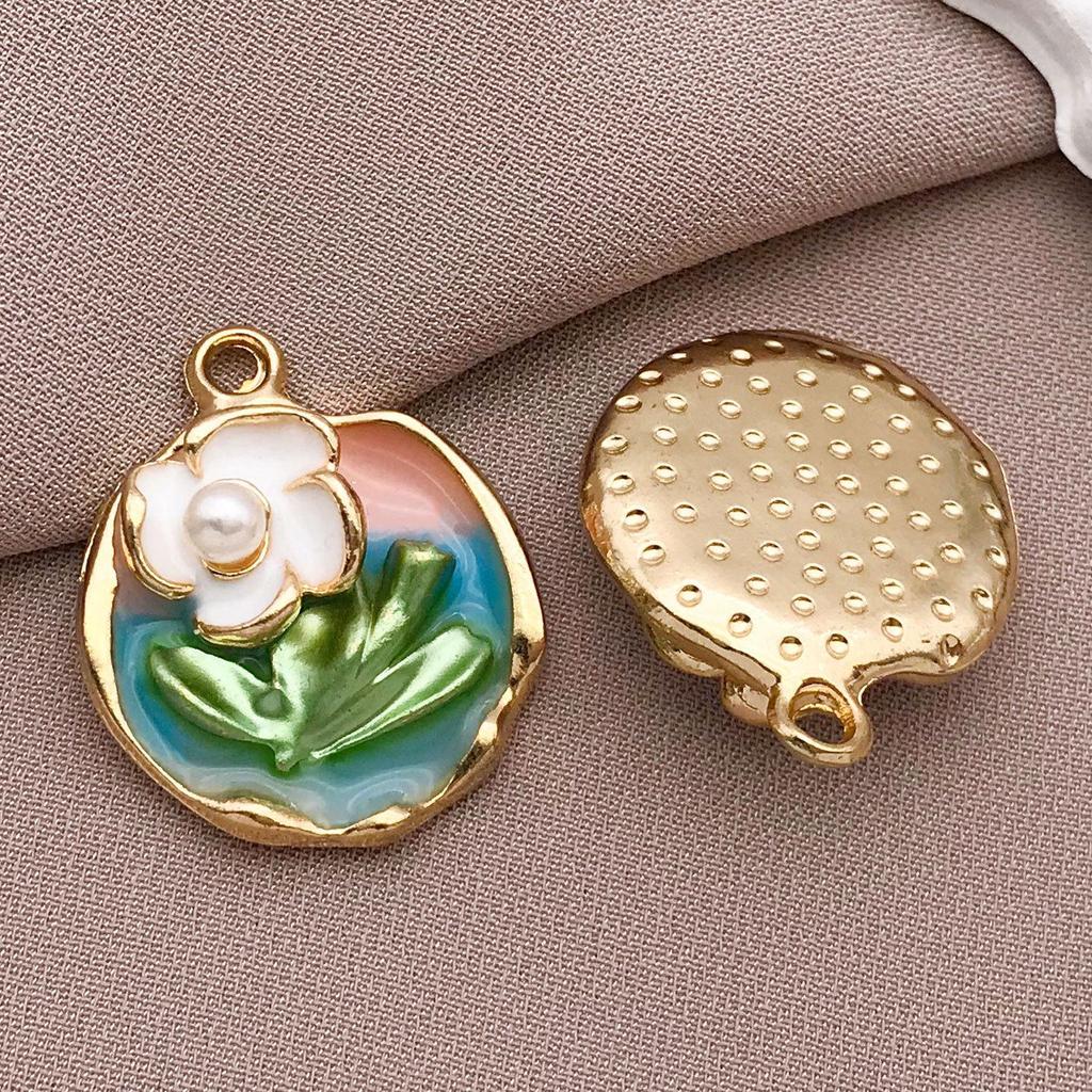 Французский Ретро Роскошный Набор Эмалевых Серьг и Ожерелья: Сад Моне Масляная живопись Дизайн цветов