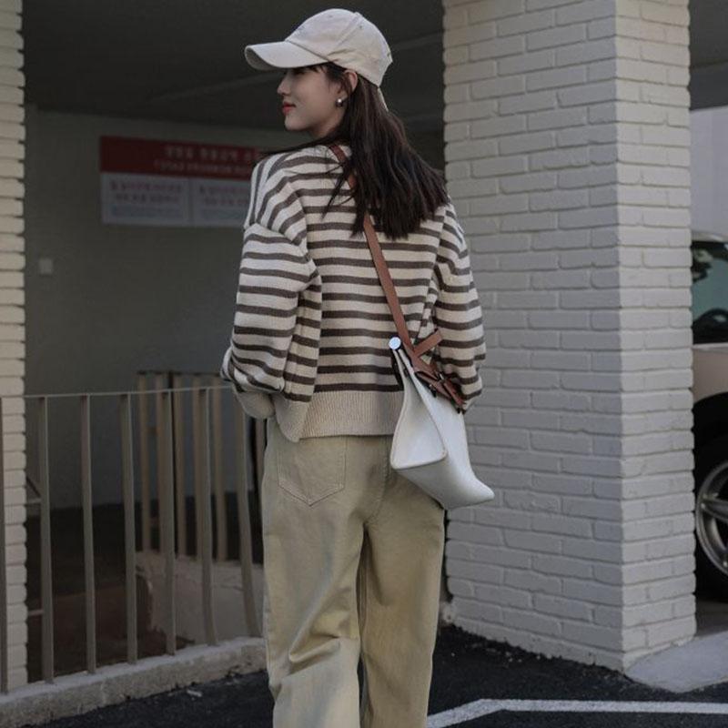 Полосатый вязаный кардиган, женский топ, осень 2023, новый маленький ароматный свободный короткий дизайн, свитер, кардиган, женское пальто