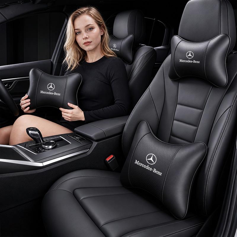 CRJ1 Car Leather Headrest Neck Pillow Waist Lumbar Support Cushion For Mercedes Benz AMG E S C A B Class GLE GLS CLA CLE GLC CLS GLA