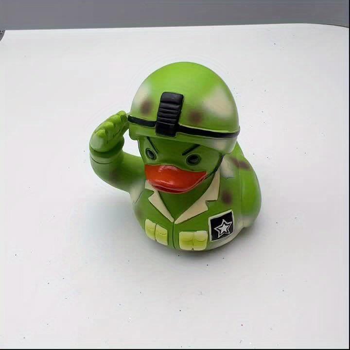 Whimsical Army Duck Statue , Green Camouflage Soldier Rubber Duck with Saluting Gesture, Resin Home Decor for Desk or Tabletop