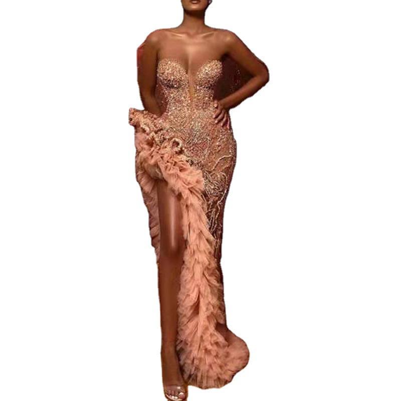 2025 платье весна новая женская одежда ежегодная встреча бахрома хвост сексуальное платье-труба с блестками