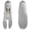80cm Long Synthetic White Purple Cosplay Wigs Green Hair Straight Silver Wig Pink Hairpiece Lolita Wig with Bangs