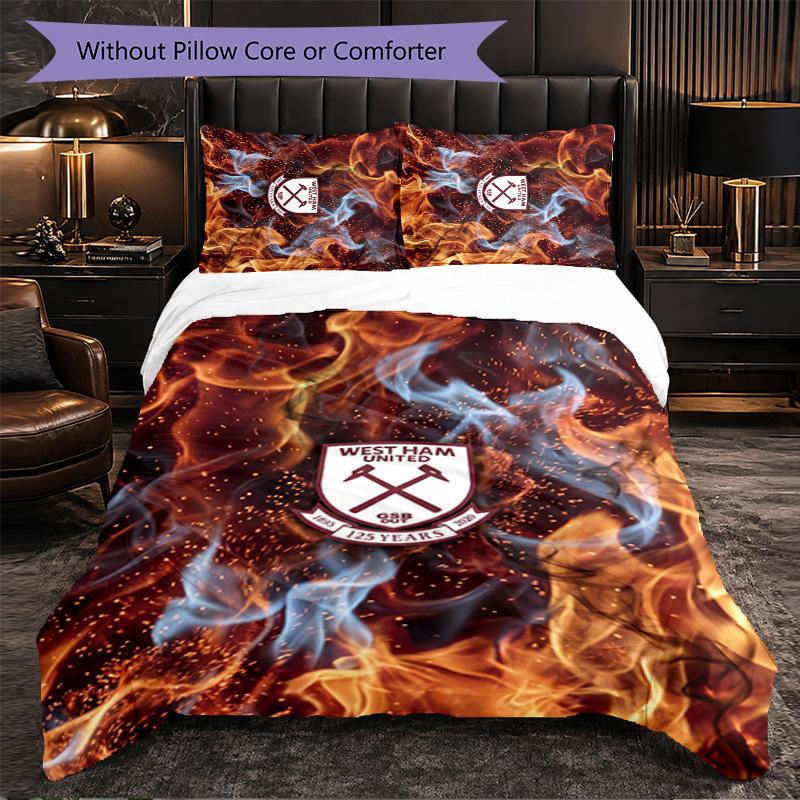 West Ham United Football 3 Piece Bedding Set Soft Duvet Cover Set with Pillowcases Printed Bedroom Decor Set for Home