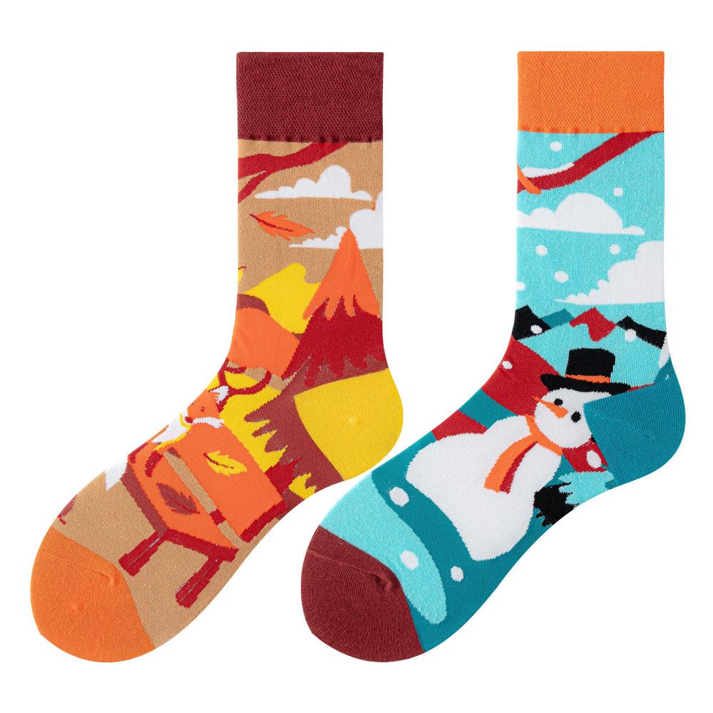 Asymmetric Colorful Christmas Cotton Socks for Couples