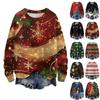 Women's Fashion Round Neck Casual Long Sleeve Christmas Printed Woolen Knit Top