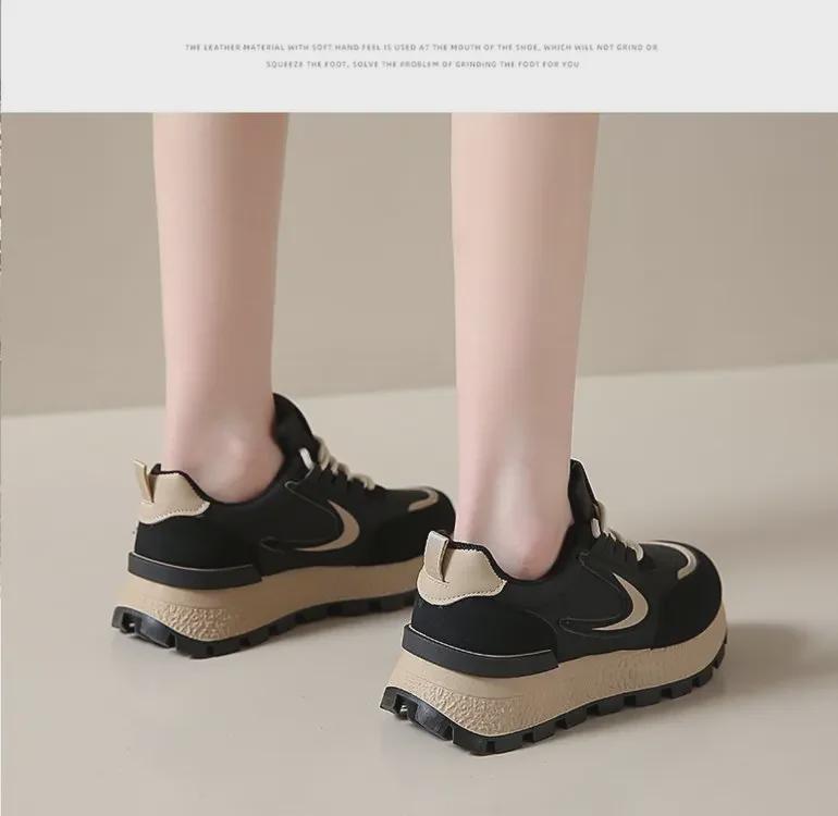 Женские кроссовки для бега Retro Maillard 2025 года, большой размер — в студенческом стиле, толстая подошва, шнуровка, весна