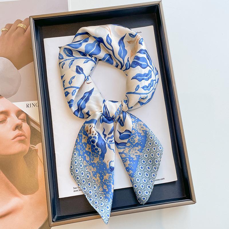 New Fashionable Natural Floral Pattern Printed Multifunctional Smooth Neck Scarf Headband Women's Square Scarf Headscarf