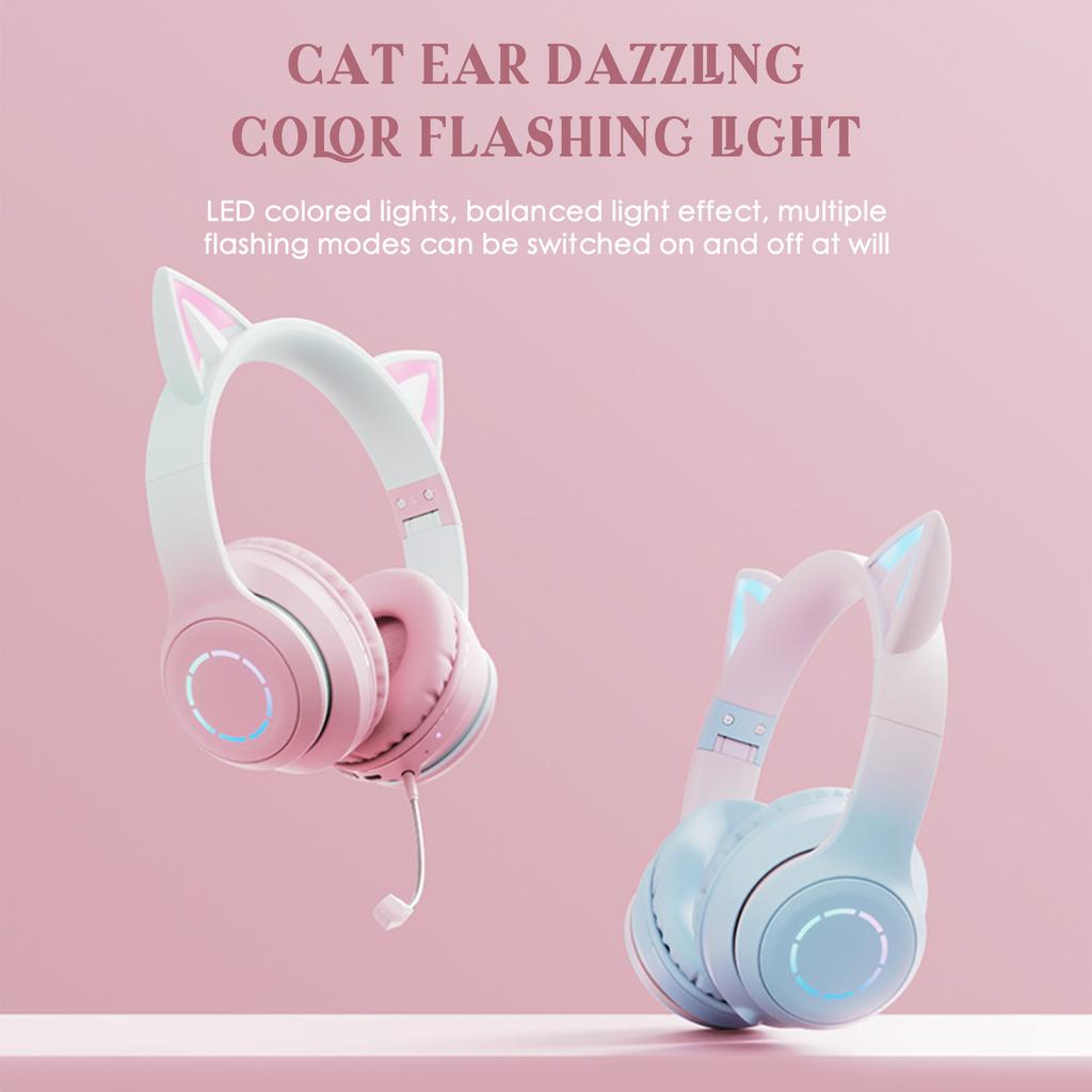 Светящиеся наушники с кошачьими ушками, складная игровая гарнитура с наушниками и разноцветной подсветкой, беспроводная связь BT5.3