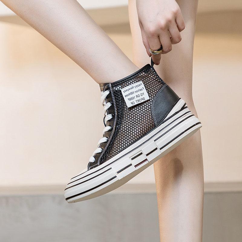 Короткие женские ботинки 2024 года, летние дышащие полые одинарные ботинки, сетчатые кроссовки, женская подошва, нескользящая платформа, обувь для женщин