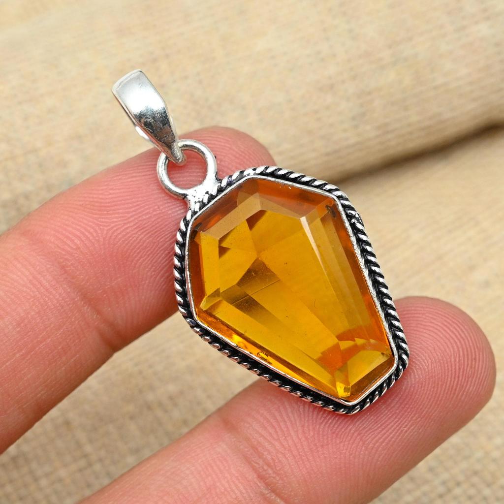 Honey Topaz Gemstone 925 Sterling Silver Handmade Fantastic Jewelry Pendant For Gifts