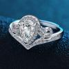 S925 Sterling Silver 1 Carat Crown Ring Women'S Trend Water Drop V Diamond Ring Wave Open Ring