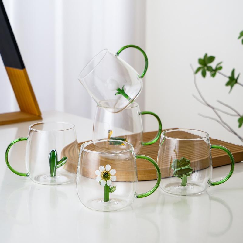 3D Cartoon Animal Glass Cup with Colored Handle - High Borosilicate Household Gift