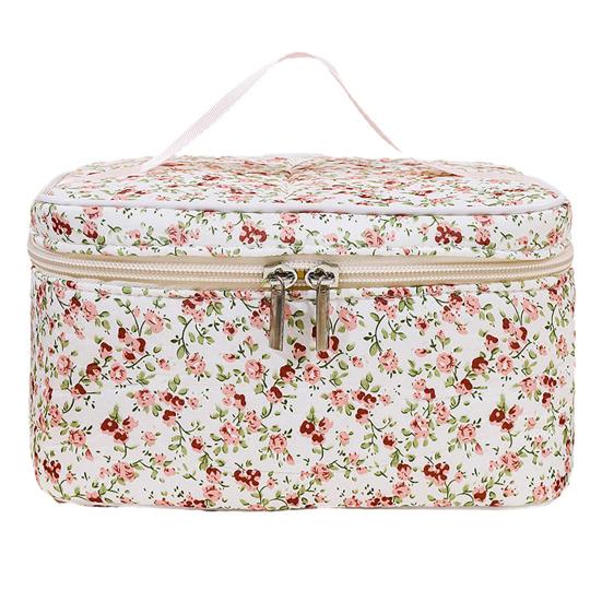 Cosmetic Bag Floral Pattern Large Capacity Dual Smooth Zipper Easy-to-clean Foldable Makeup Organizer