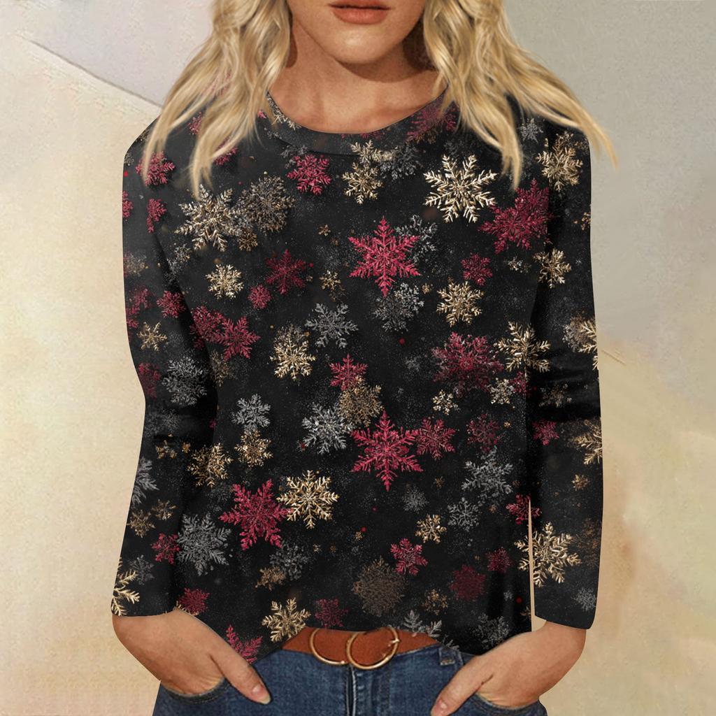 Women's Fashion Casual Long Sleeve  Print Round Neck Top