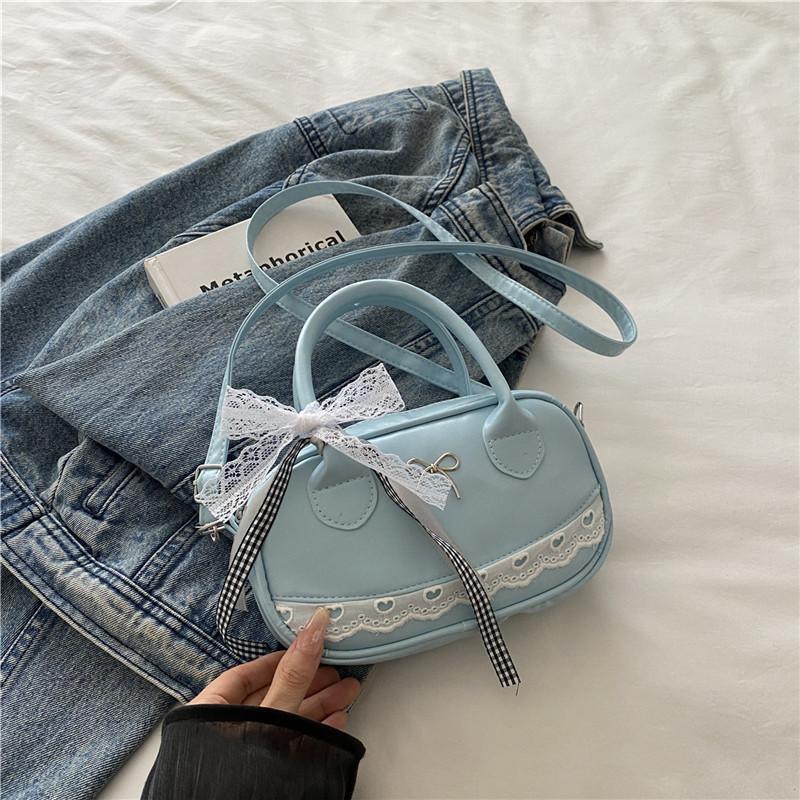 Simple Solid Color Silver Bow And Lace Decoration Women Casual Shoulder Bag For Daily Use