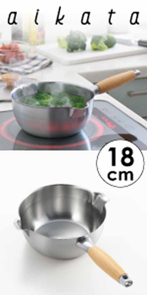 Yoshikawa Stainless Steel Yukihira Saucepan with Induction and Gas Made in Aikata PD3001 Drip-Free Spout, 18cm, 1.7L, Compatible, Japan,