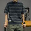 Мужская футболка из 100% хлопка с короткими рукавами, летние рубашки в полоску с круглым вырезом, корейская версия, модные свободные свободные полурукава