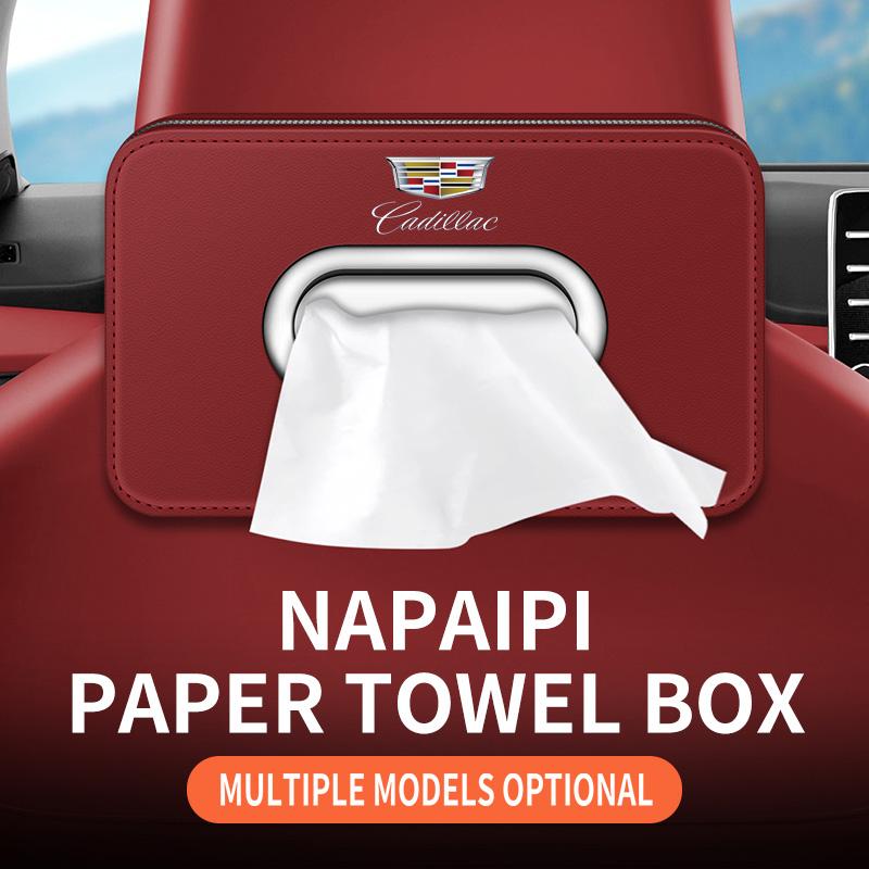 AABMH1 Car Tissue Box Holder PU Leathe Center Console Armrest Mount Napkin Case Fit Road Trip Organizer Easy Install For Cadillac