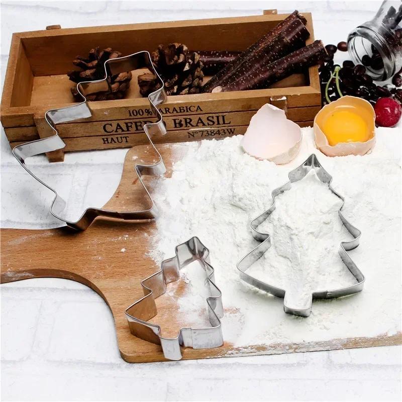 3 шт. Форма для вырезания печенья в виде рождественской елки, рождественские формы для печенья, пресс-формы из нержавеющей стали, кухонные формочки для печенья своими руками