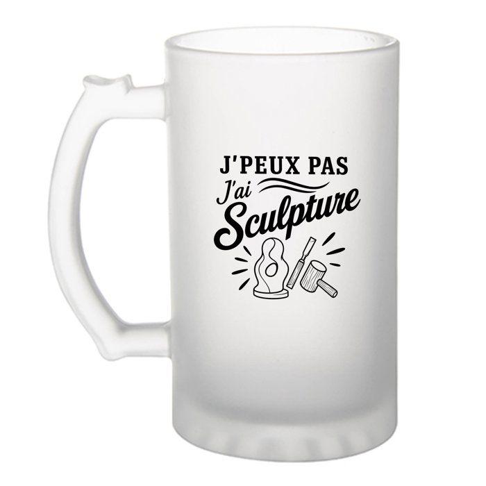 Verre à bière - PLANETEE - J'peux pas minimaliste - 470 ml - Verre trempé givré - Motif sublimation