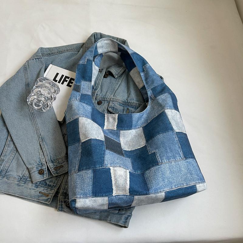 Большая холщовая сумка-тоут в клетку с ретро-дизайном в белых, коричневых и розовых тонах Уличный стиль Шик