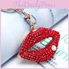 Stunning Rhinestone Red Lip Metal Keychain Adorable Fashionable Car Key Holder