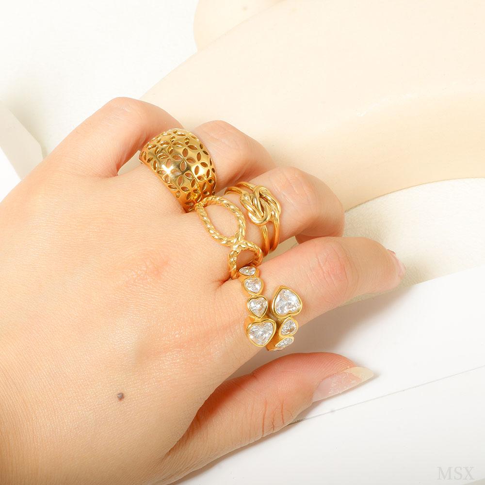 JOVO LOVE Кольца в форме сердца золотого цвета из нержавеющей стали с инкрустацией цирконием в шахматном порядке, регулируемые кольца на палец в стиле панк для женщин, вечерние