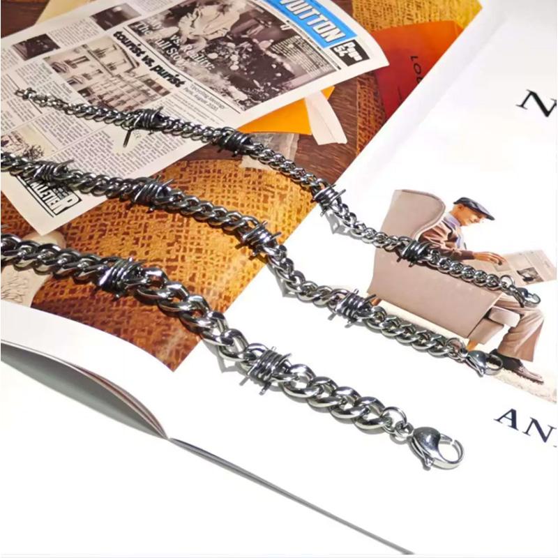 Barbed Wire Chain Bracelets for Men Women Stainless Steel Thorn Cuban Link Chains Bracelet Adjustable Punk Emo Style Jewelry