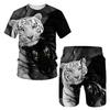 The Tiger 3D Printed T-Shirt/Suit Summer Short Sleeved O-Neck Men's Beach Pants 2 Pcs Set Couple Sportswear Swimming Shorts