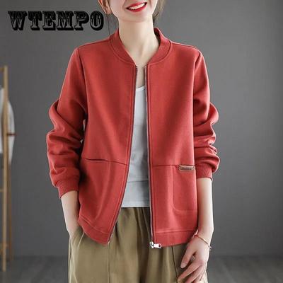 Женские куртки в стиле ретро, ​​однотонные женские куртки-бомберы на молнии, верхняя одежда, весна-осень, короткие тонкие повседневные карманные байкерские пальто с длинными рукавами