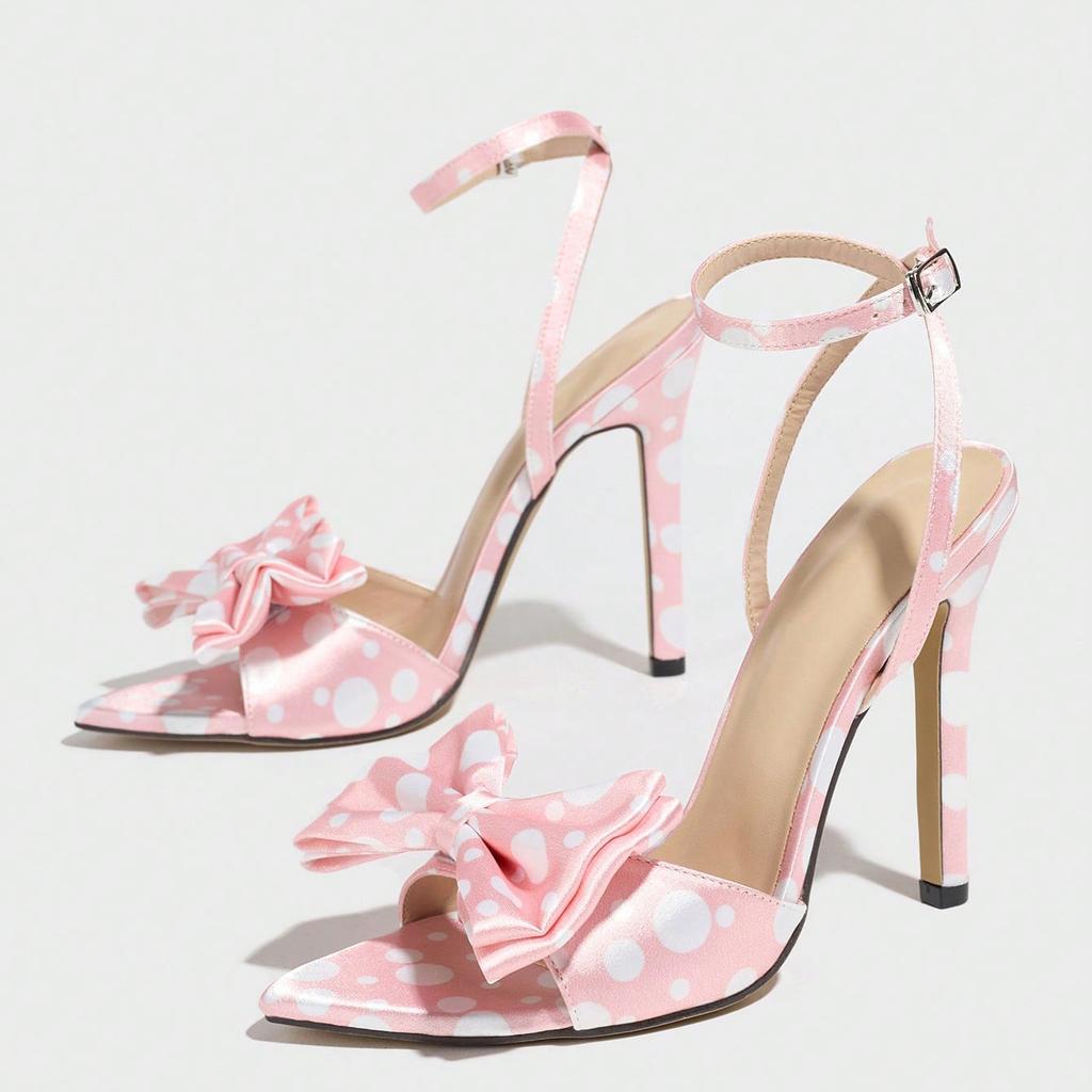 Женские Сандалии на Высоком Каблуке Классический Горошек Шелковые Элегантные Туфли-Стилеты с Бантом для Женщин Свадебная Вечеринка Выпускной Туфли-Лодочки Размер 35-43