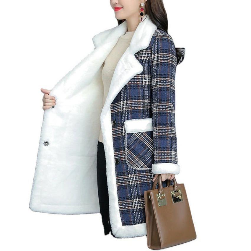 Womens Casual Fashion Coat Ladies Printed Winter Overcoats Female Midi Plush Warmer Outwear