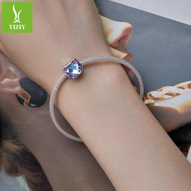 Серебряные бусины Ziyun «Цветной кот» из серебра 925 пробы – Милые питомцы, бусины для браслета «Сделай сам» SCC2469