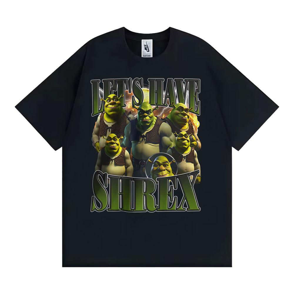 Смешная футболка с графическим мемом Shrek 'Давайте устроим Шрекса' Унисекс Женская Мода Винтажные Футболки с Коротким Рукавом Хлопок Свободная Оверсайз Футболка