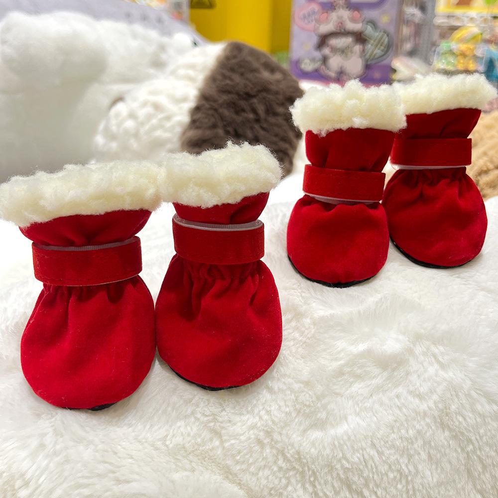 4PCS Winter Dog Shoes Super Warm Anti-Slip Wear-Resistant Dog Outdoor Boots for Small Medium Dogs Cats Puppy Pet Accessories
