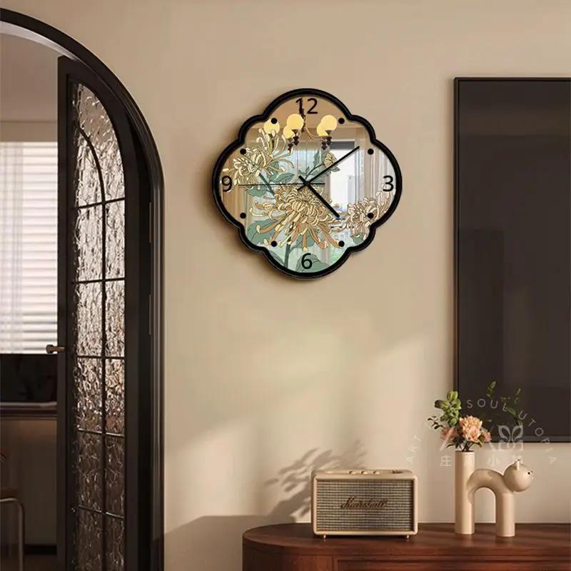 Home Decor Wall Clock New Living Room Decoration Mirror Wall Clock No Punch French Vintage Silent Clock