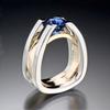 Two Tone Rings for Women Blue Zirconia Wedding Engagement Ring Jewelry Anniversary Gifts MIT