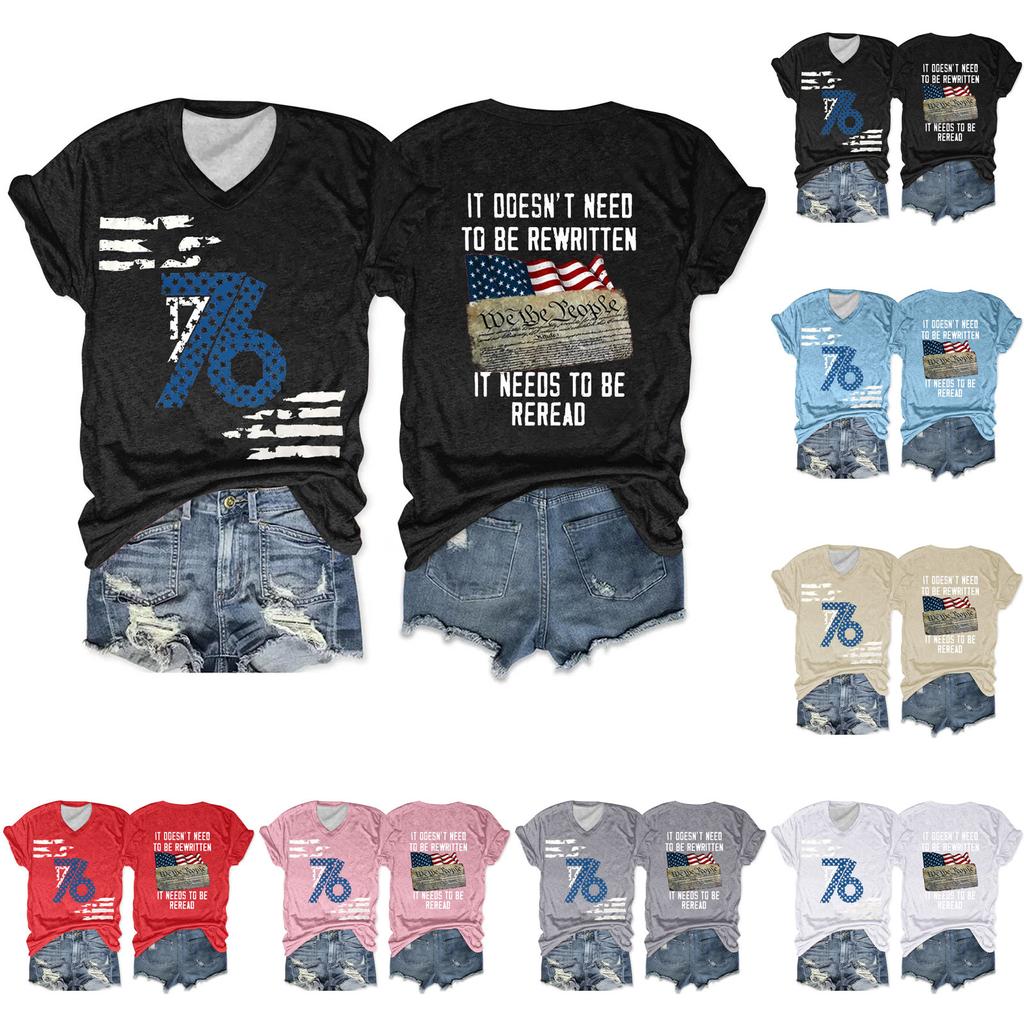 Женская футболка, повседневный свободный пуловер с v-образным вырезом и короткими рукавами с принтом