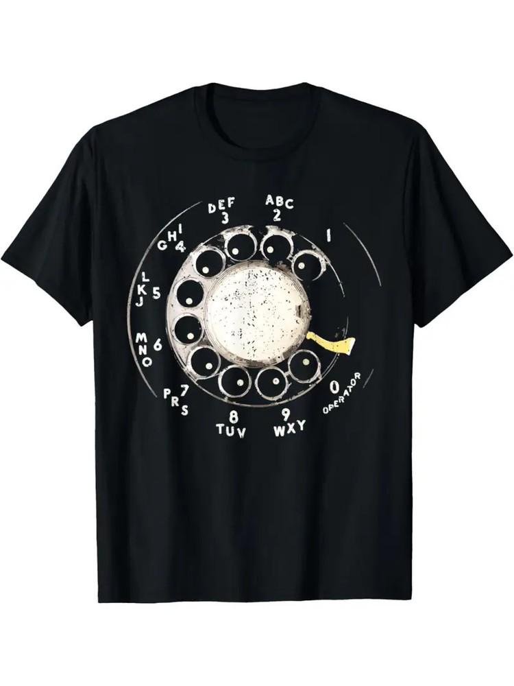 Men039;s retro rotary telephone dial pattern T-shirt100% cotton fiber comfortab Unisex T-Shirt