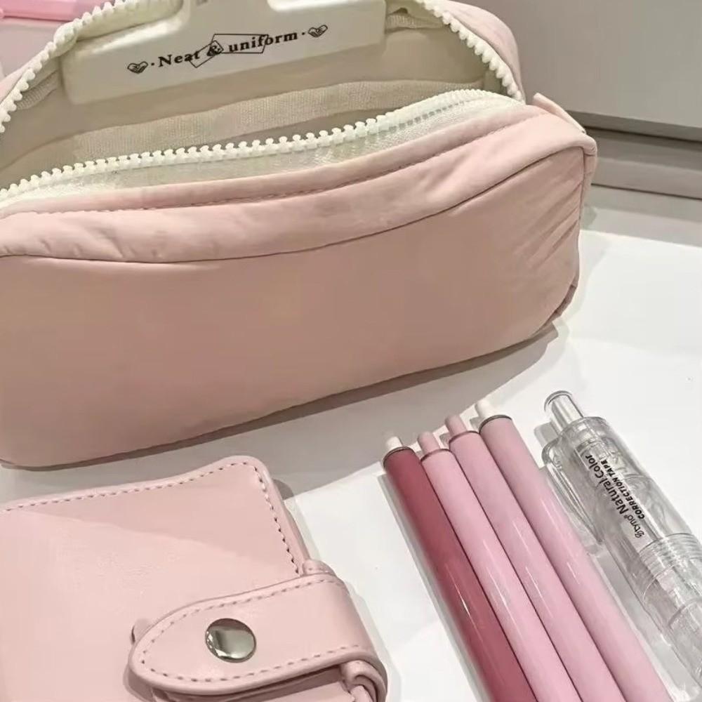 Zipper Design Simplicity Pencil Case Multifunctional Square Shape Stationery Box Student Use