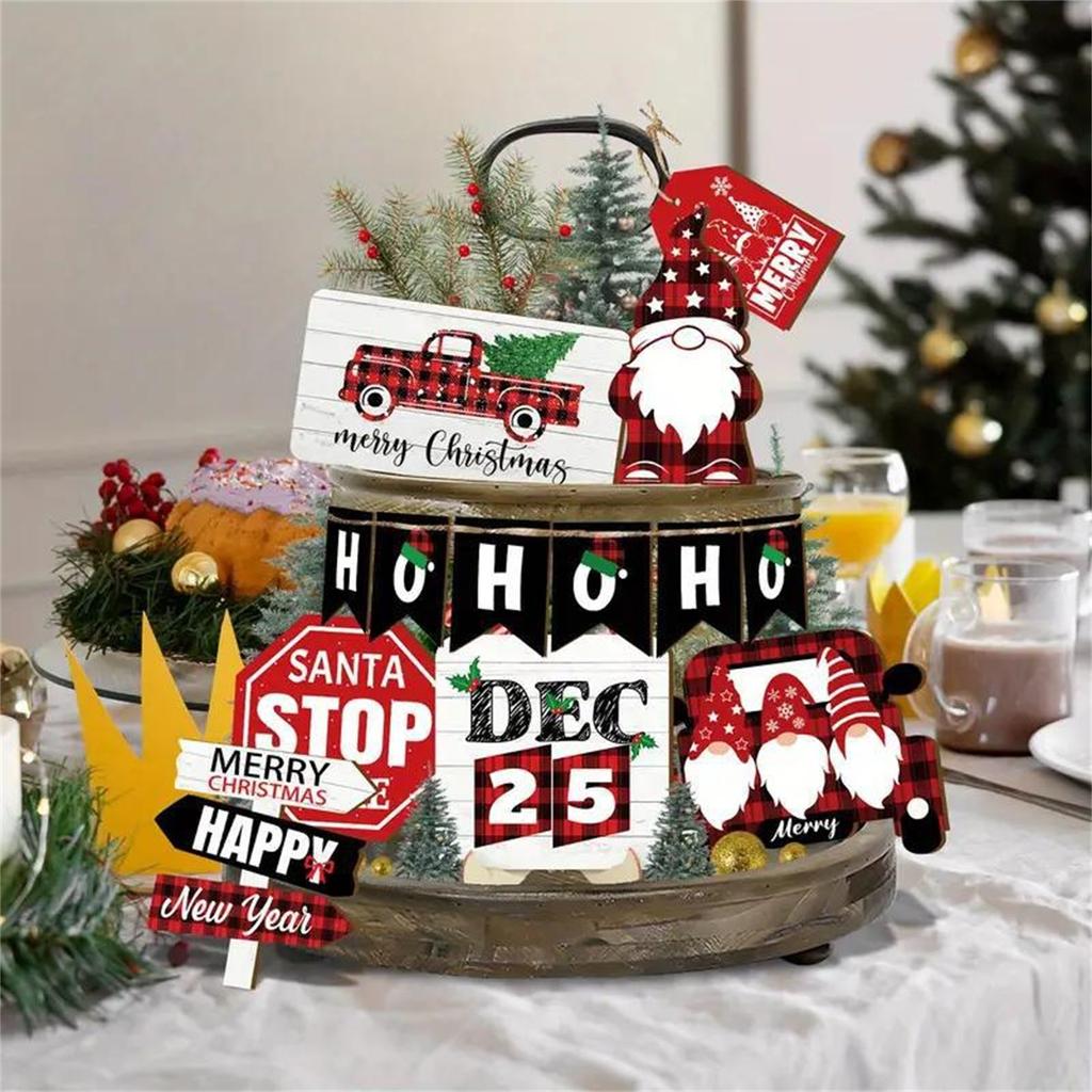 Рождественские украшения для многоярусного подноса, рождественский декор для стола, рождественский декор для зимней фермы, домашнего декора, полки для вечеринки(8pc)