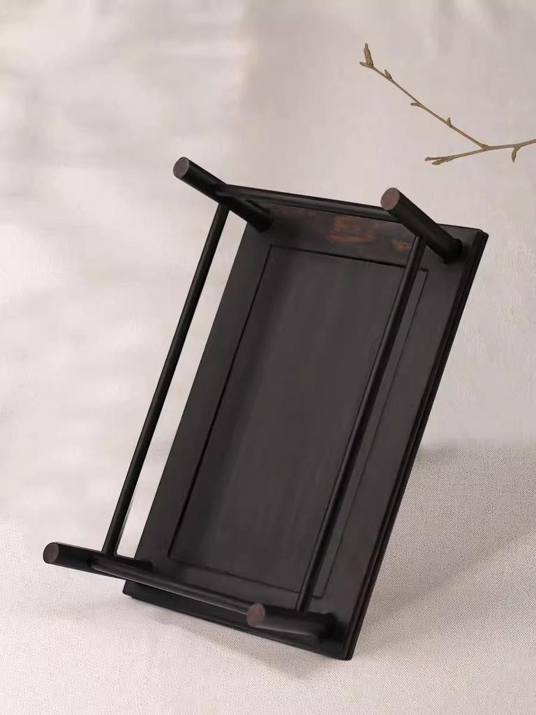 Red acid branch Ming style ornament Buddha statue solid wood base rectangular strange stone vase pot purple sand bracket