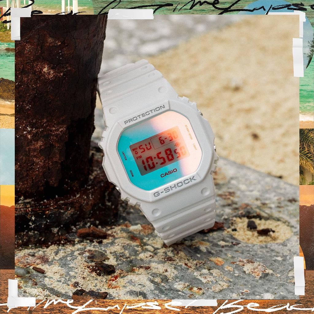 Casio Пляжные цифровые часы с функцией замедленной съемки белого цвета G-Shock DW-5600TL-7, белые, повседневные.