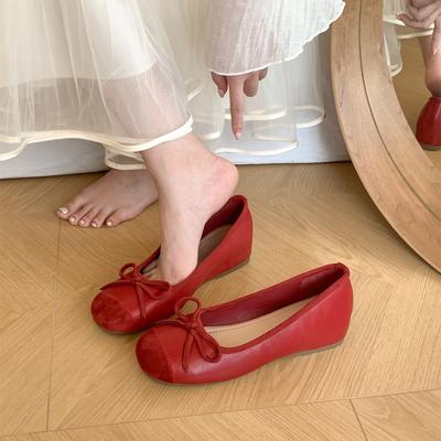 Внутренняя увеличенная версия ~ Французская фея ветер легкий рот бант одиночные туфли женские весна и осень мягкая подошва подходящая по цвету маленький ароматный ветер си