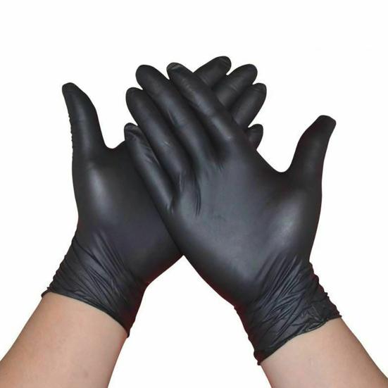 100Pcs Black Nitrile Disposable Gloves Medical Exam Latex Powder-Free Food Safe Textured Fingertips