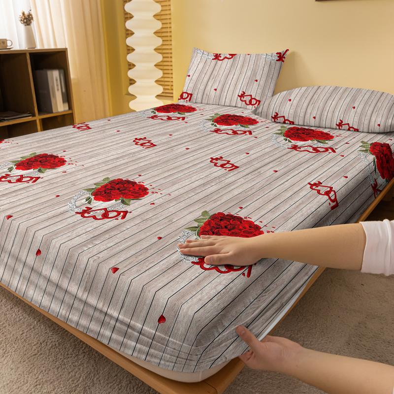 1 Simple Modern Heart-Shaped And Flowers Pattern Frosted Bedsheet, Bedroom Printed Bedspread, Bedding (Excluding Pillowcases)