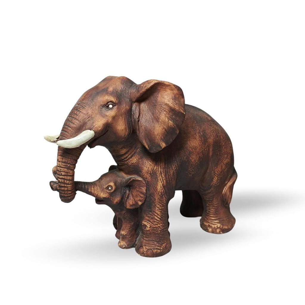 Brown Poly Resin 'Mother & Baby Elephant' 8 Inches - Set of 1 Showpiece Mother & Baby Elephant Figurine for Home Decor